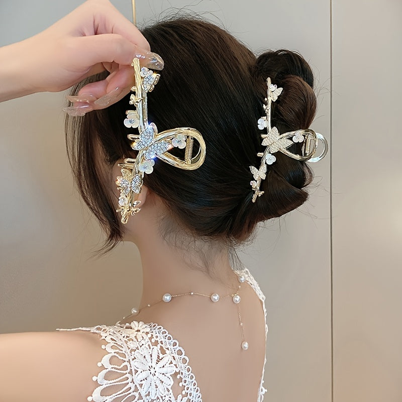 Golden Butterfly Hair Clips Strong Hold Flower Hair Clamps
