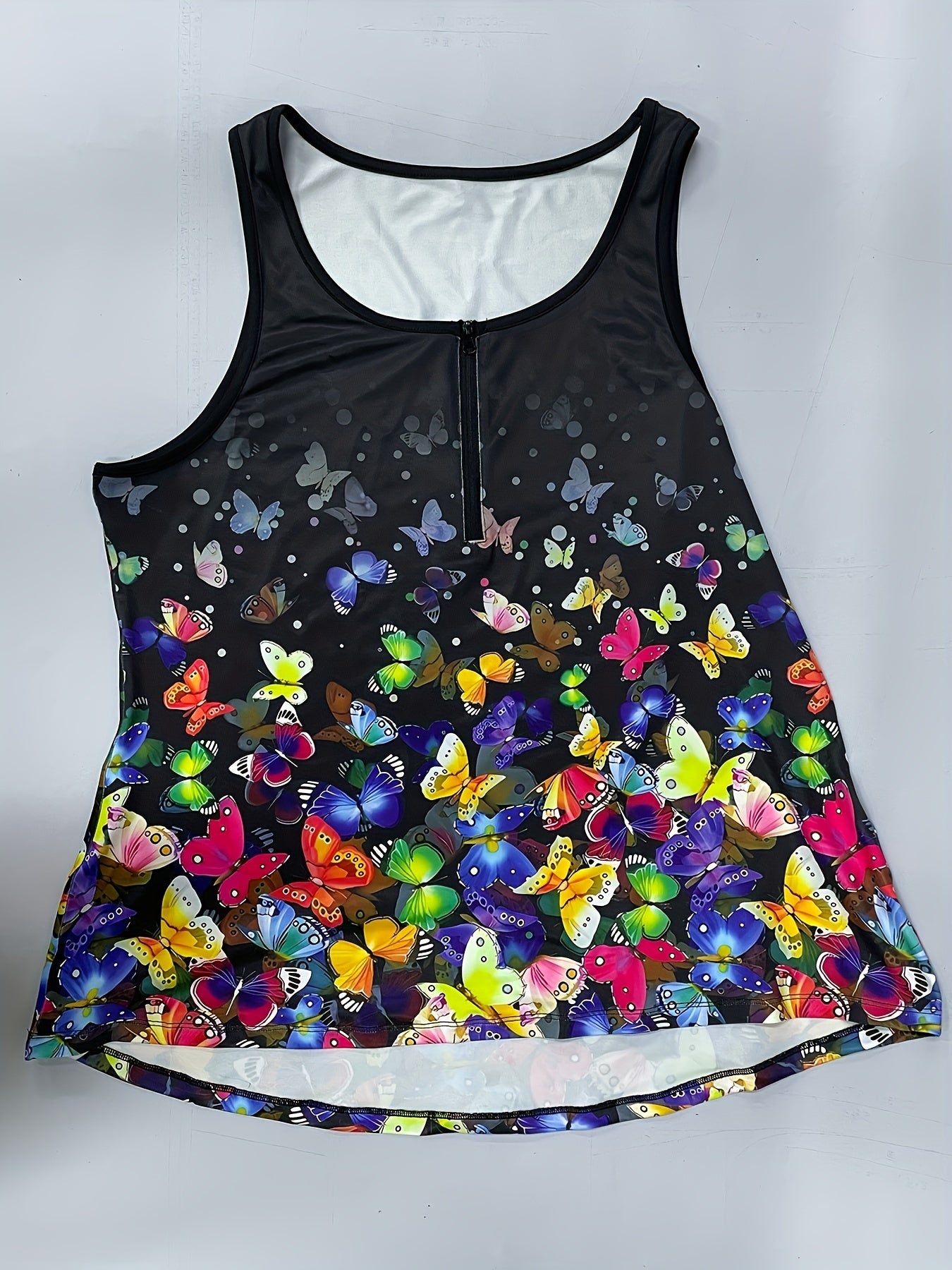 Plus Size Butterfly Print Half Zip Tennis Gym Tank Dress