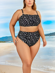 Polka Dot Plus Size Bikini Set - Square Neck Bra & Panty Swimsuit