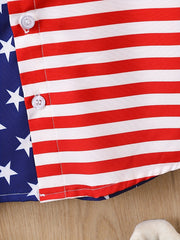 Boys Stars & Stripes Print Shirt Short Sleeve Collared Tops For Kids Summer