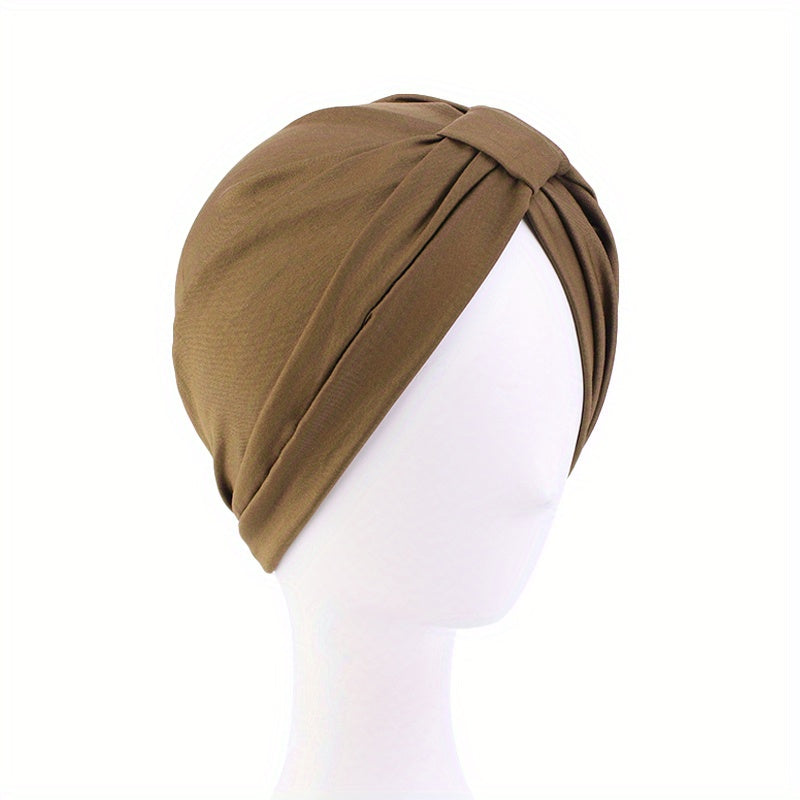 Pleated Bowknot Turban Cap Solid Elastic Head Wrap Bonnet Head Scarf