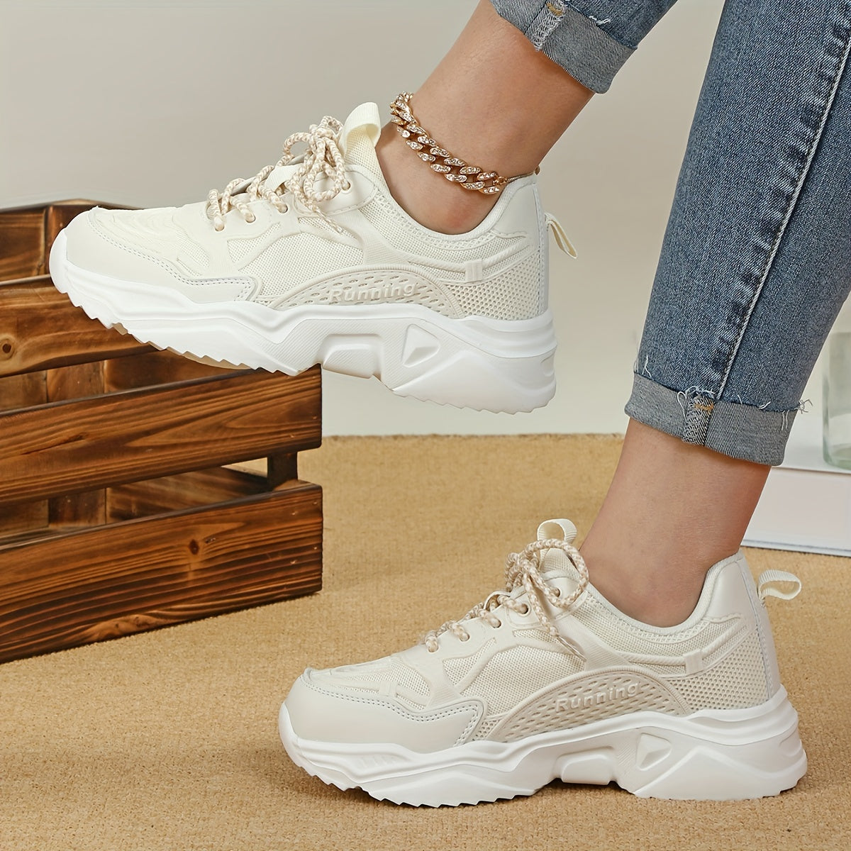 Mesh Breathable Running Shoes Heighten Retro Wear Resistance Chunky Sneakers