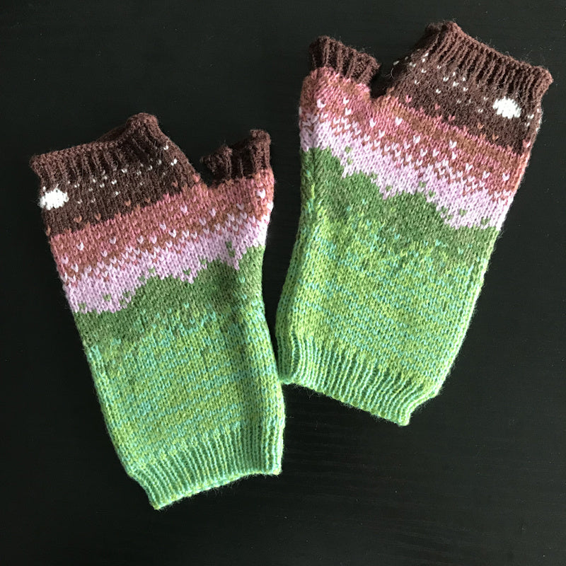 Gradient Knit Gloves Moon Jacquard Half Finger Warm Gloves For Women
