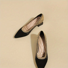 Women's Knitted Mid Heels Pointed Toe Slip On Chunky Heels Casual Shoes