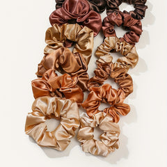 12pcs Coffee Satin Hair Ring Silk Hair Rope Scrunchie High Elasticity Hair Acces