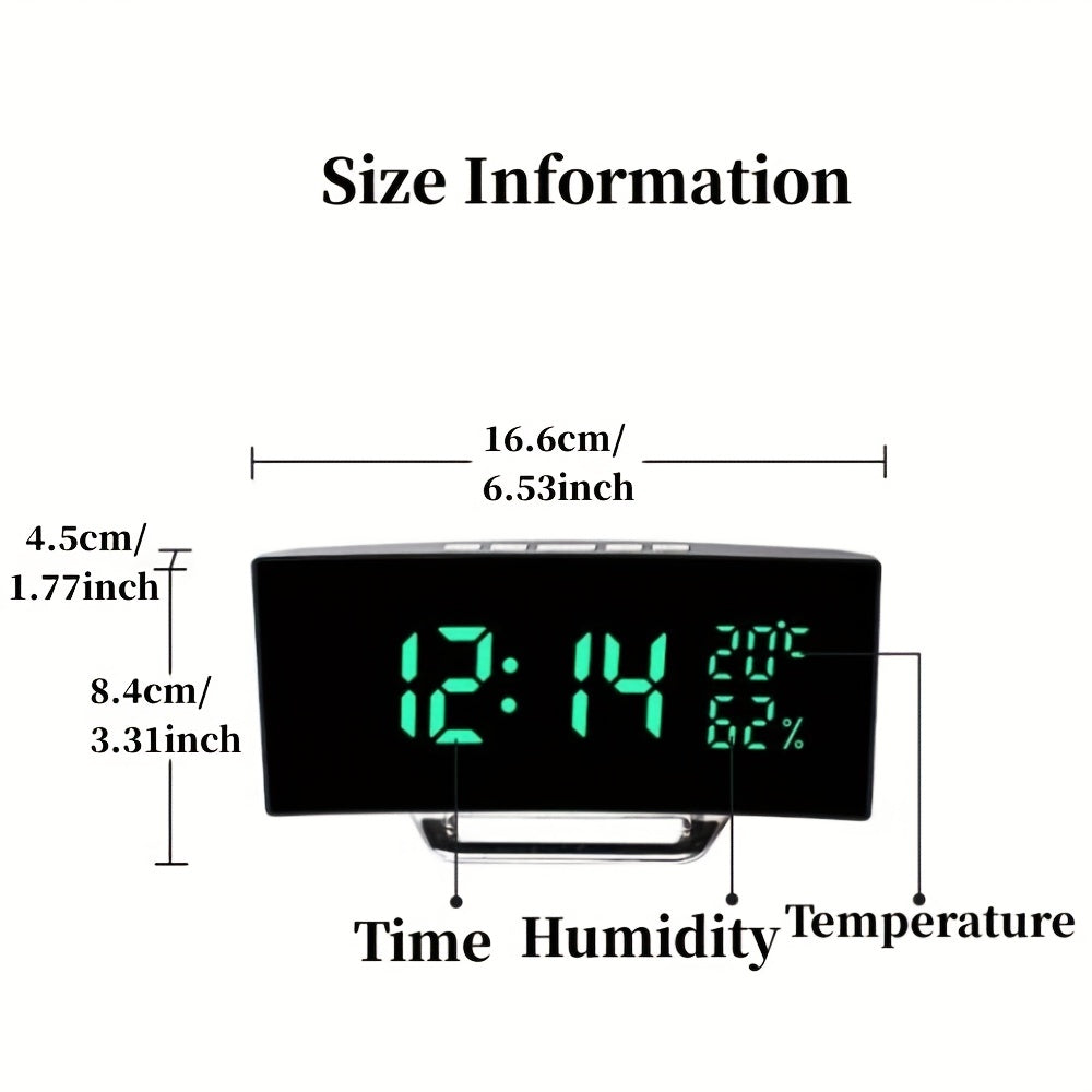 Curved Screen Digital Alarm Clock Temperature Humidity 3 Alarms Unlimited Snooze
