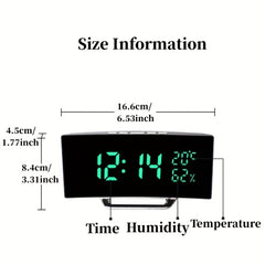 Curved Screen Digital Alarm Clock Temperature Humidity 3 Alarms Unlimited Snooze