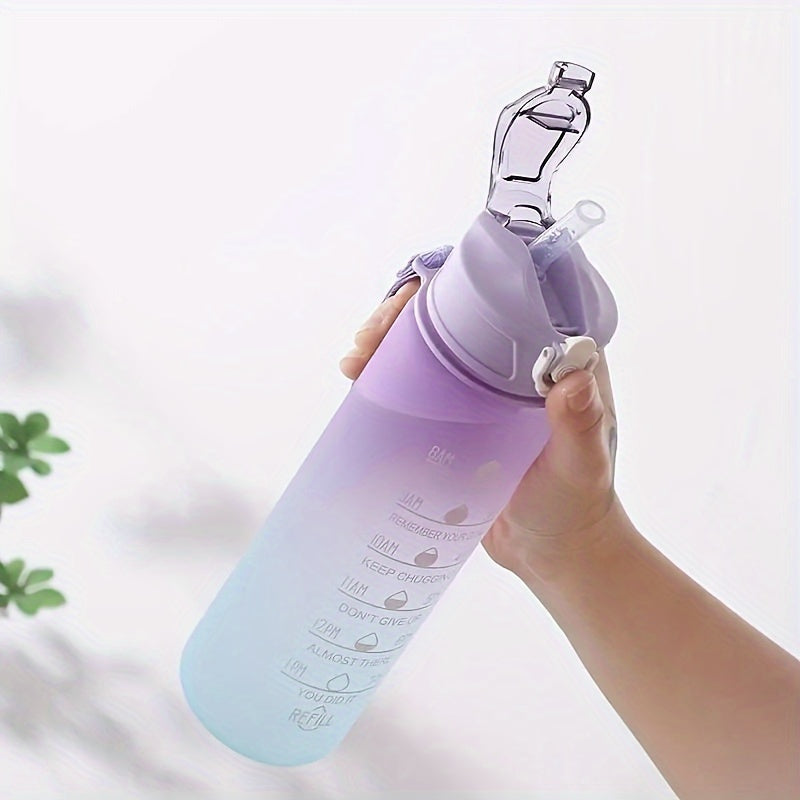 Leakproof Gradient Water Bottle with Time Mark and Straw BPA-Free
