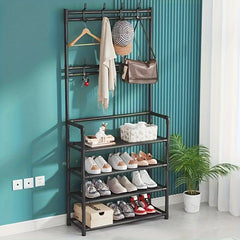 Metal Clothes Drying Rack with Shoe Storage - Space Saving Organizer