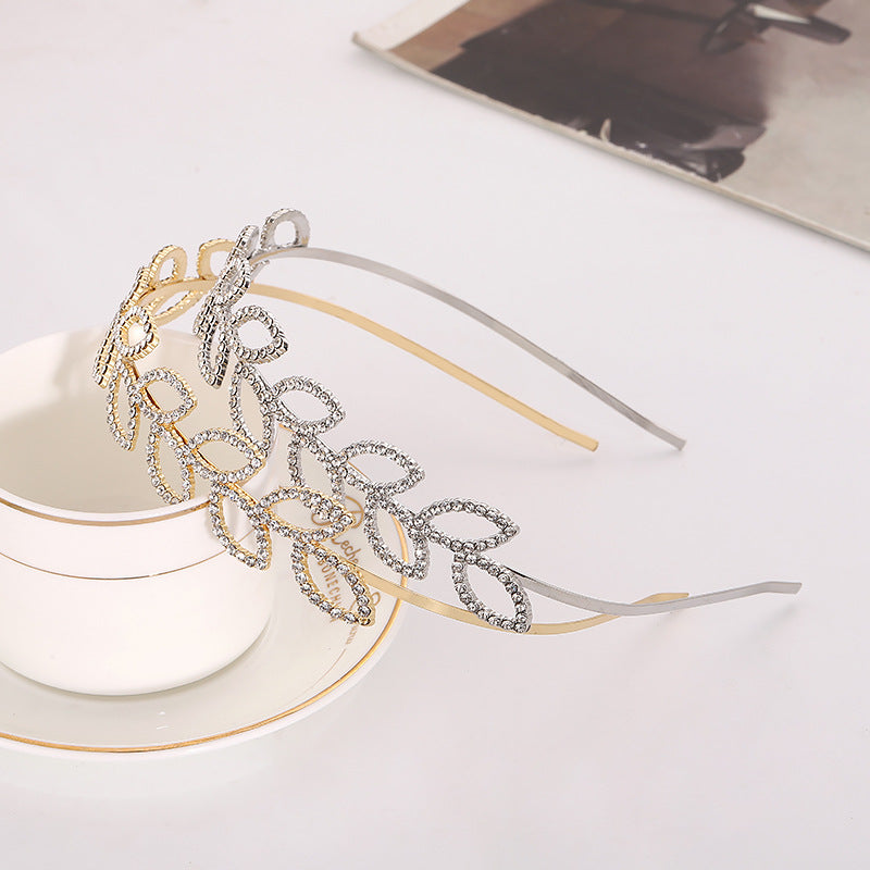 Golden Leaf Bridal Hairband Wedding Headpiece Crystal Headband