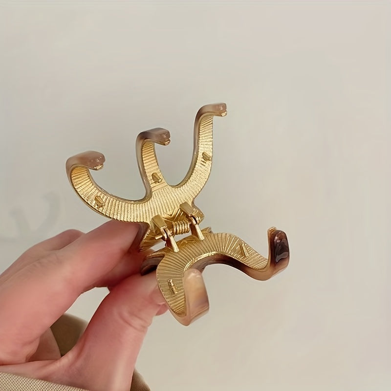 Acetate Hair Claw Curved Alloy Hair Clip Pearlescent Faux Pearl Shark Claw