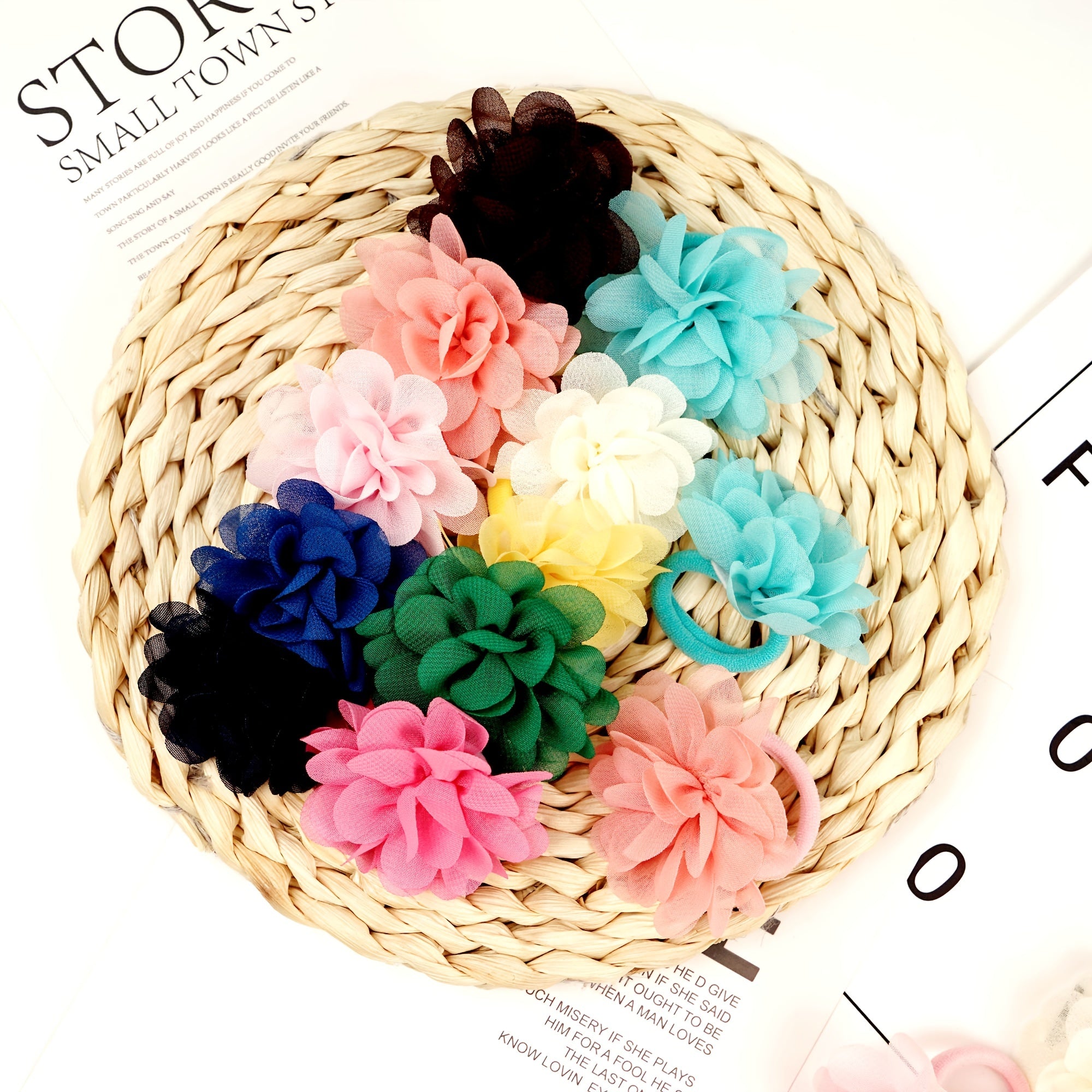 50pcs Chiffon Flower Hair Ties Ponytail Holders Hair Accessories For Girls