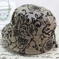 Vintage Rose Embroidery Bucket Hat Solid Short Brim Basin Hat UV Protection