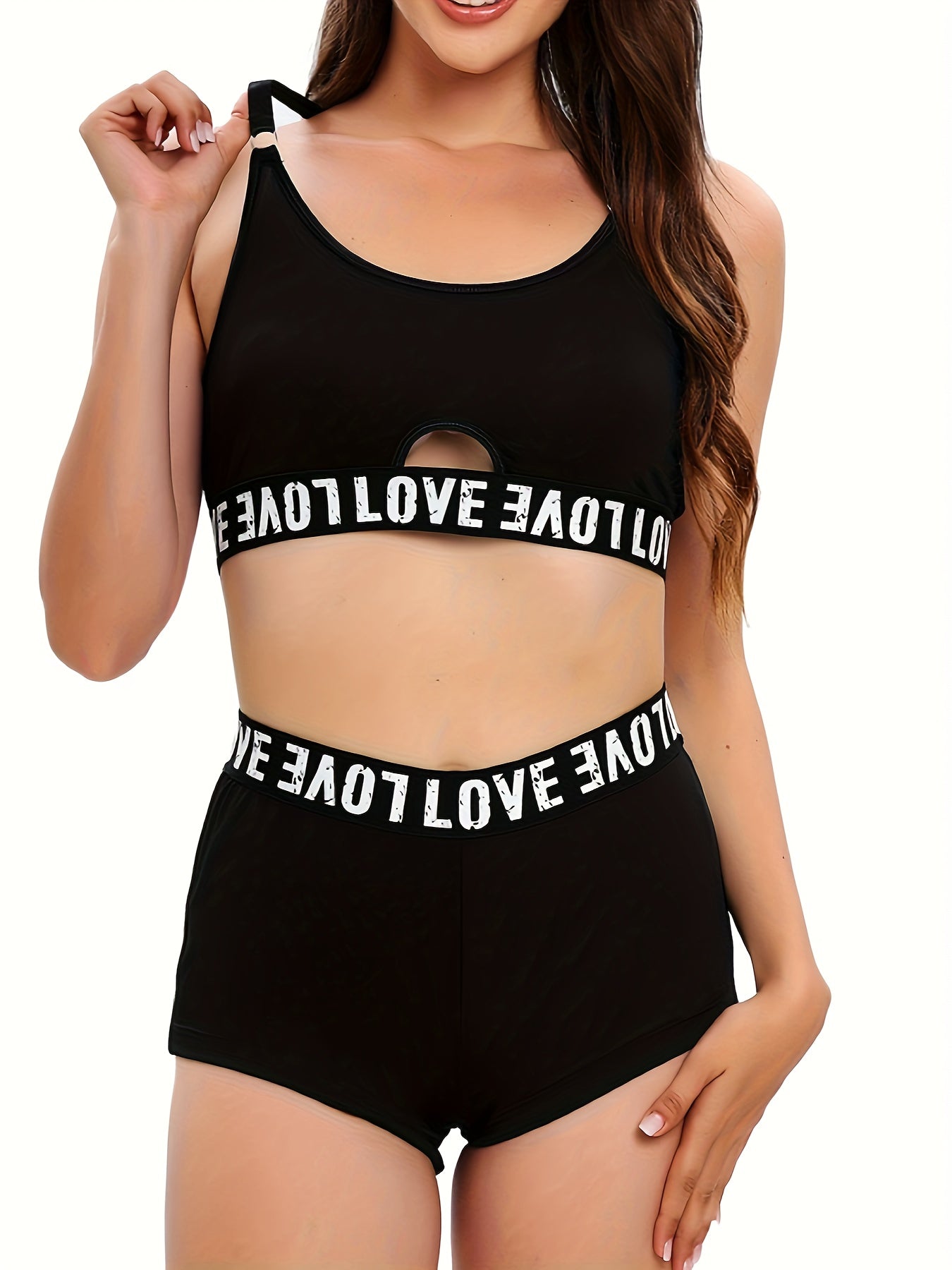 Letter Tape Bra & Panties Lingerie Set