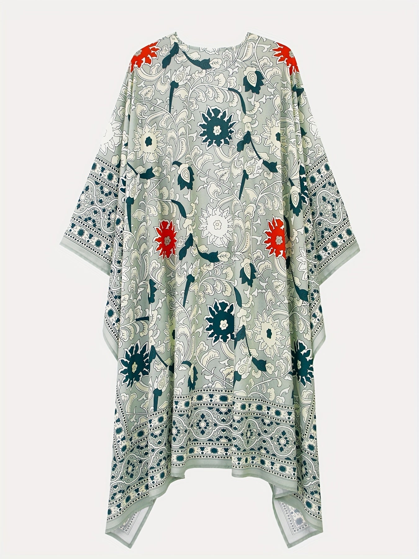  Boho Cover Up Women's Plus Scarf & Paisley Print Batwing Sleeve