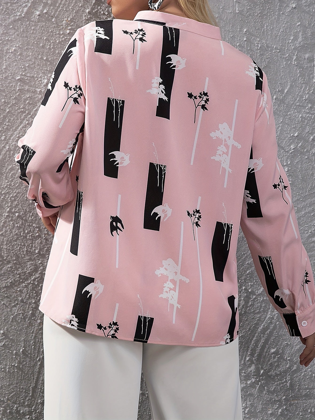  Graphic Print Long Sleeve Casual Blouse