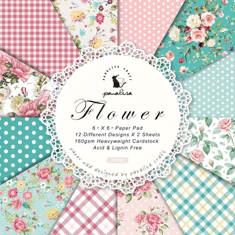 Flower Themed Single Sided Pattern Paper for DIY Albums & Scrapbooks