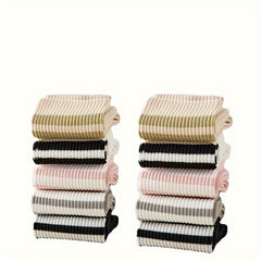 10 Pairs Striped Sports Socks Women's Stockings Breathable Mid Tube Hosiery