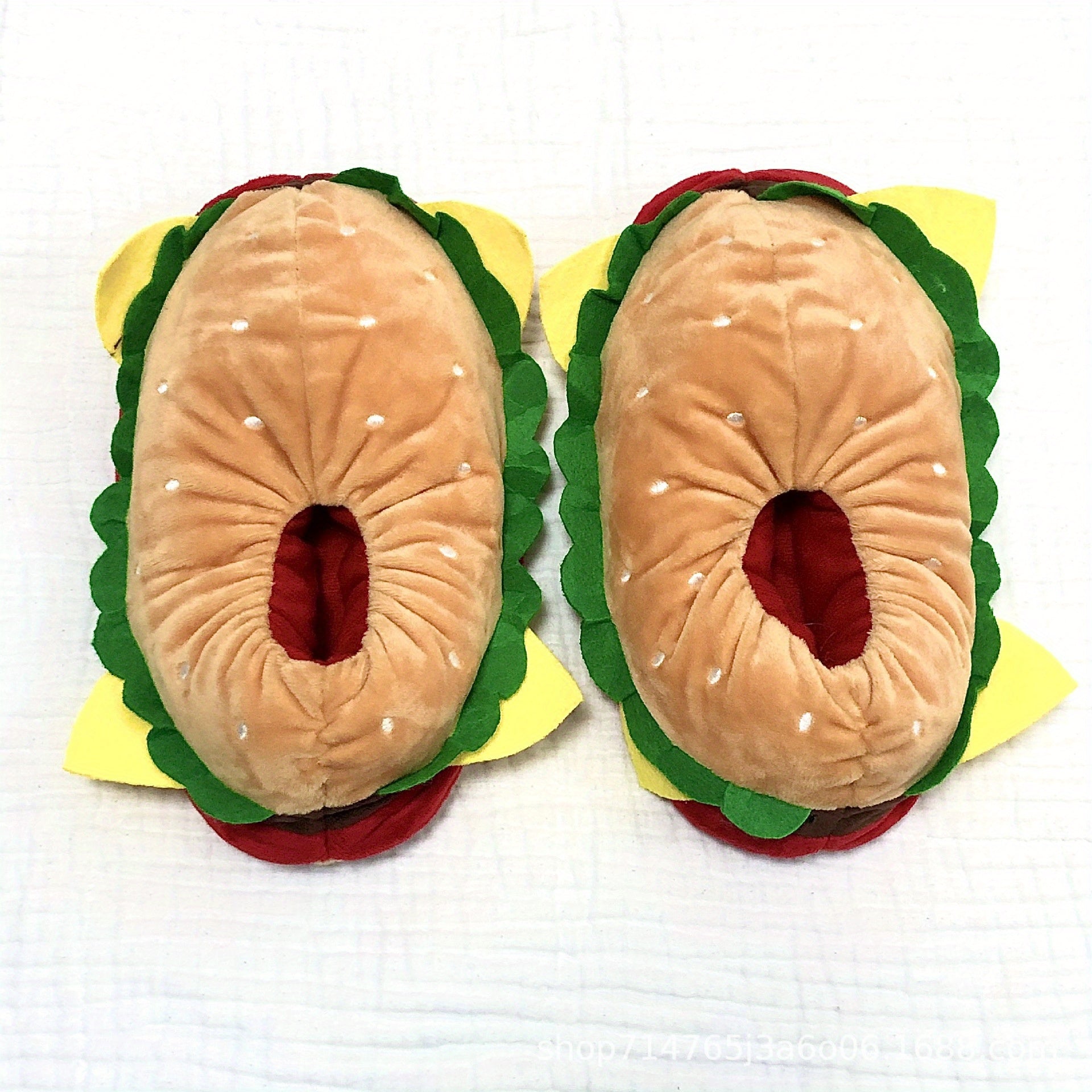 Funny Cartoon Hamburger Novelty Slippers Warm & Cozy Slip On Fuzzy Shoes