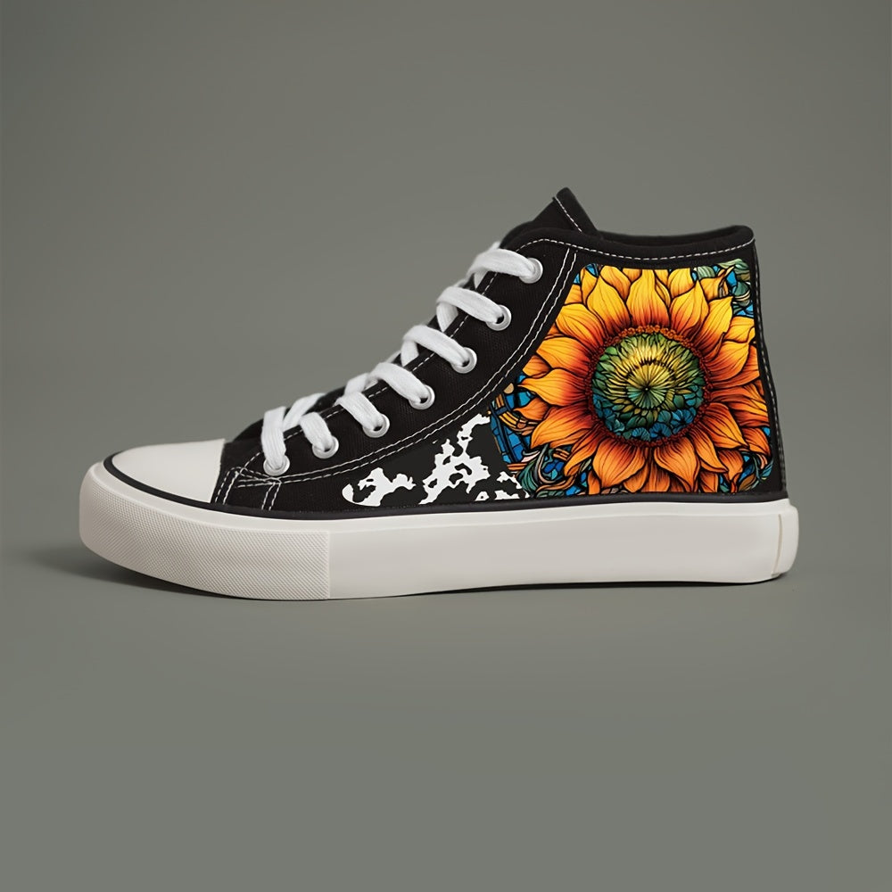 Flower Print Plush Lined Thermal Chunky Canvas Sneakers