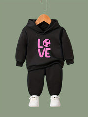 Girls 2pcs Cartoon Love Pattern Hooded Sweatshirt and Sweatpants Set