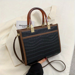 Crocodile Embossed Tote Bag Classic Style Crossbody Bag Top Handle Satchel Purse
