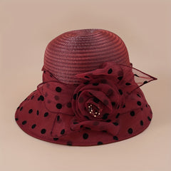Polka Dot Organza Derby Hat French Mesh Flower Sun Hat Solid Church Hat