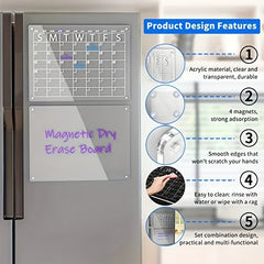 Acrylic Magnetic Dry Erase Board Calendar For Fridge - Clear