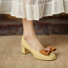 Bowknot Chunky Heels Slip On Pumps