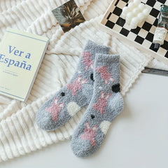 Animal Pattern Plush Socks Soft Mid Tube Socks Women's Stockings
