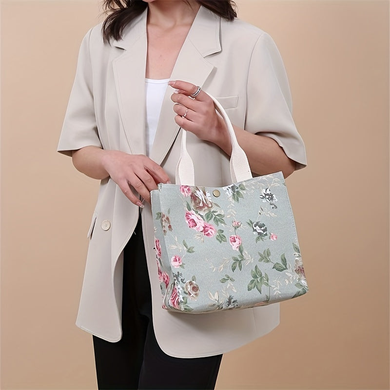 Flower Printed Canvas Tote Bag Lightweight Satchel Bag