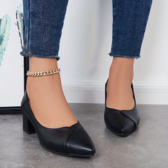 Women's Pointed Toe Office Pumps Soft Sole Slip On Mid Heels