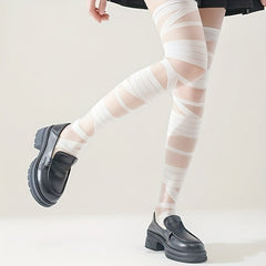 Striped Thigh High Stockings Smooth Mesh Over The Knee Socks Women's Stockings