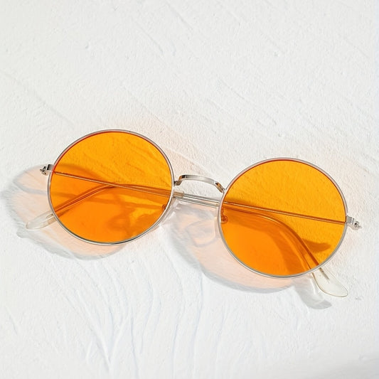 Silver Metal Orange Lens Round Sunglasses