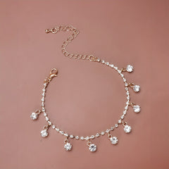 Sparkling Rhinestone Beach Dance Anklet Silver Plated Jewelry