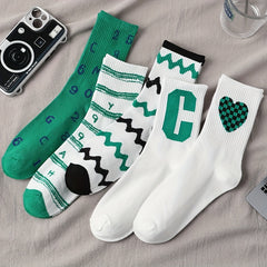 5 Pairs Letter & Heart Print Socks Mid Tube Women's Stockings