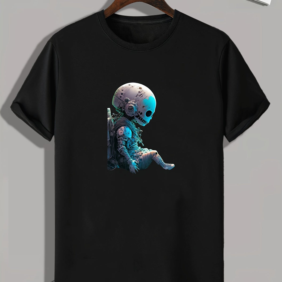 Astronaut Skull Print Men's T-shirt Stretch Breathable Tee For Summer