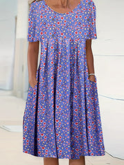  Women's Floral Print Pleated Dress