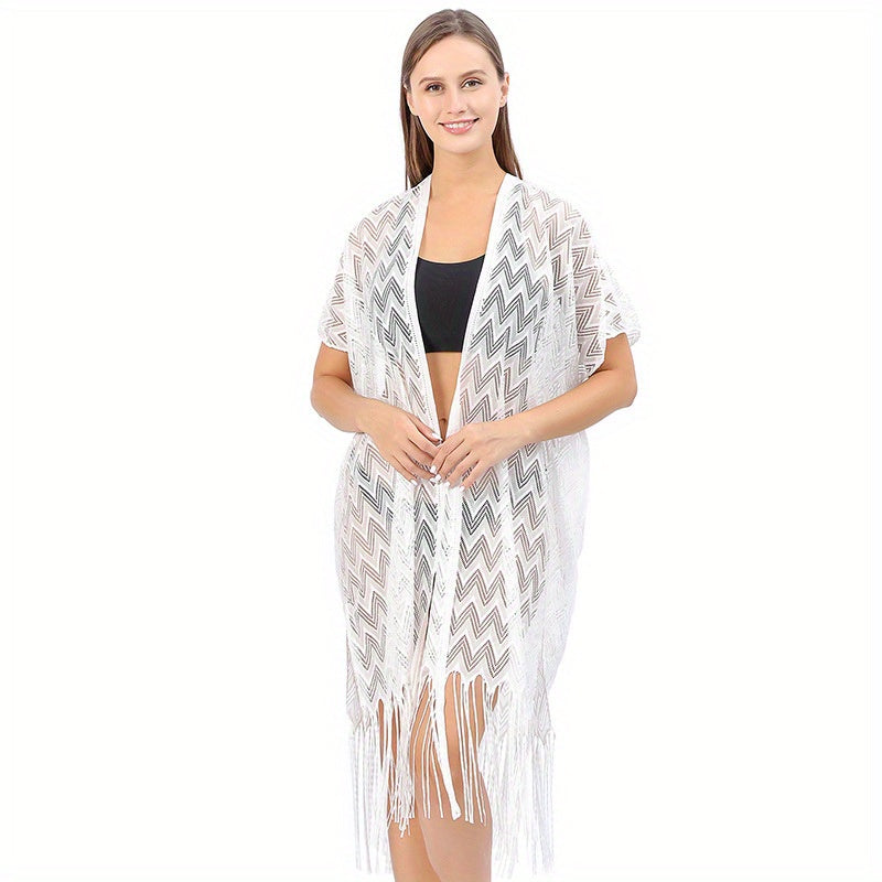 Geometric Tassel Shawl Solid Wraps Scarf Thin Cape Bikini Cover Up