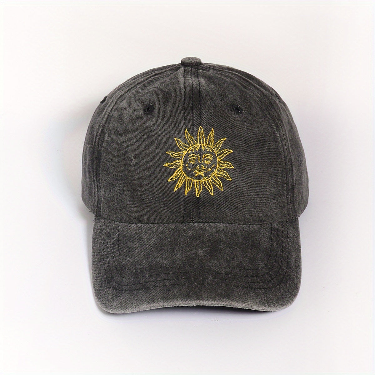 Vintage Sun Embroidery Baseball Cap Unisex Washed Gray Dad Hat