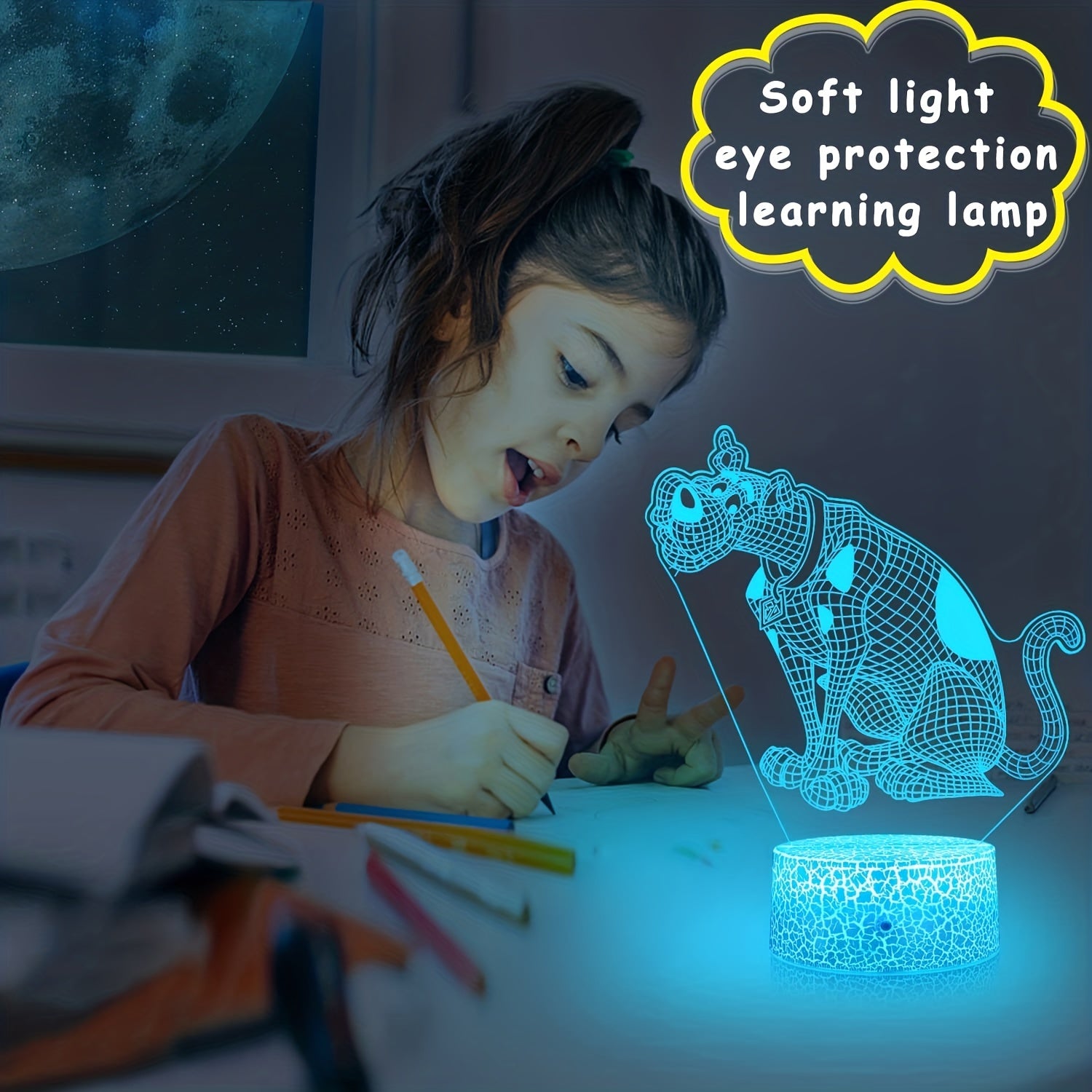 3D Cartoon Dog Night Light for Kids, 16 Colors Changing with Remote Control