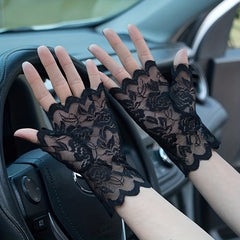 Lace Floral Short Gloves Hollow Out Fingerless Gloves For Women