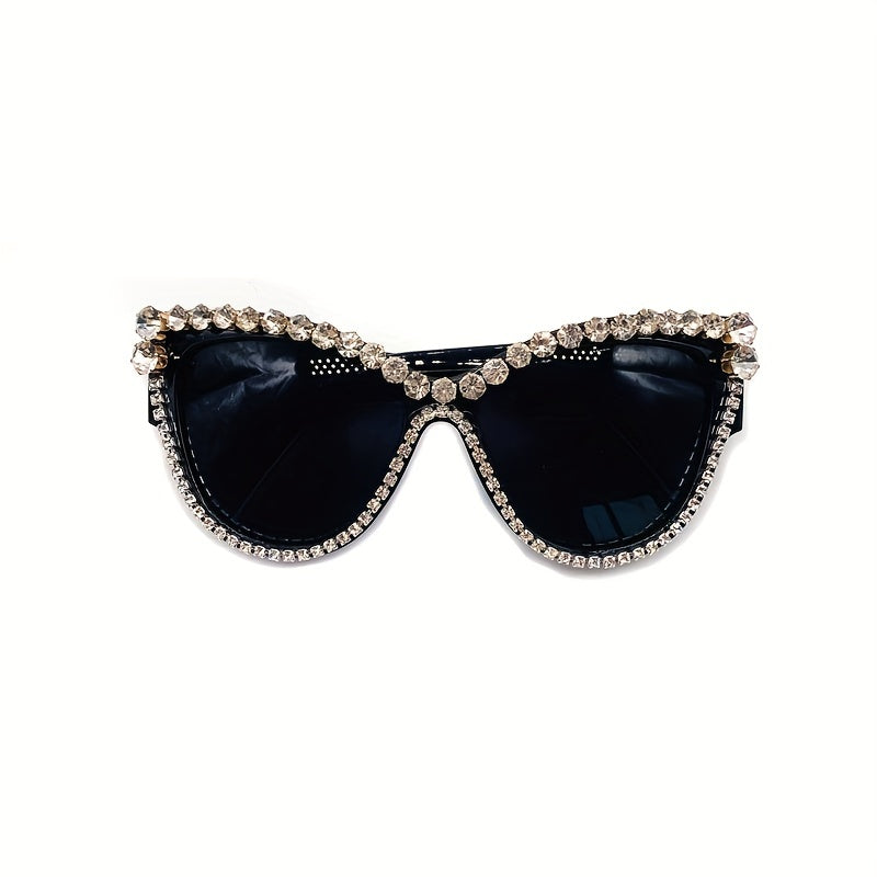 Y2K Rhinestone Cat Eye Sunglasses For Women Men Large UV400