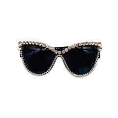 Y2K Rhinestone Cat Eye Sunglasses For Women Men Large UV400