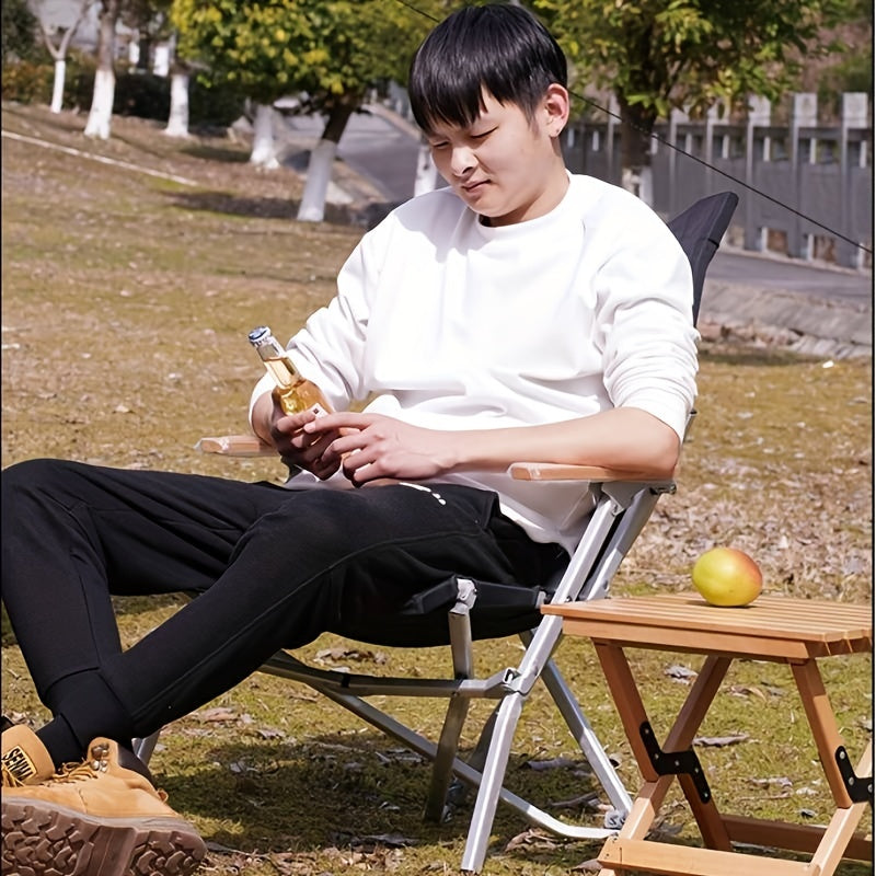 Ergonomic Folding Chair Aluminum Wood Armrest Portable Outdoor Camping