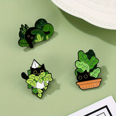 Cat Plant Enamel Pin Leaf Brooch Flower Jewelry Lapel Pin