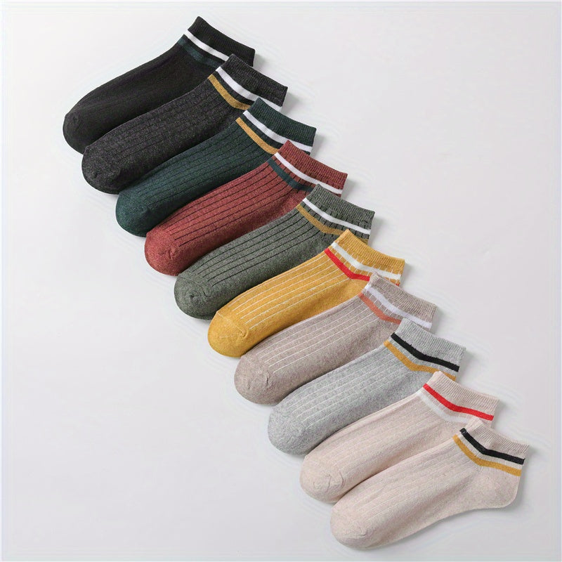 10 Pairs Striped Short Socks Soft & Lightweight Low Cut All 