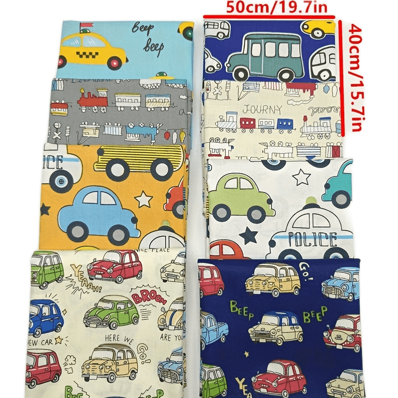 8pcs Car Cartoon Printed Fabric Sheets DIY Doll Patchwork