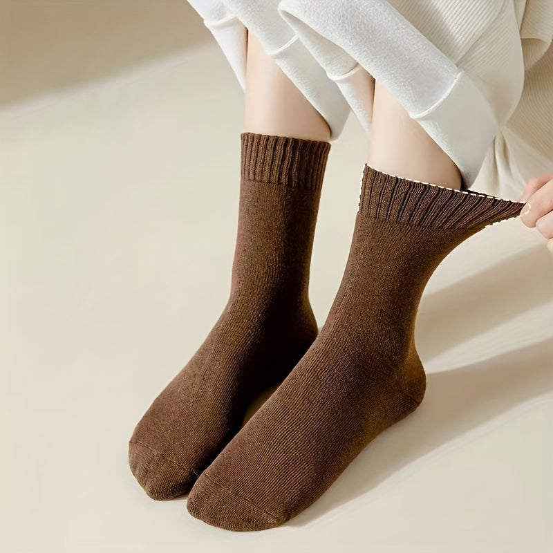 4 Pairs Women's Solid Crew Socks Warm & Comfy Stockings & Hosiery