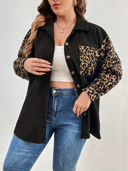  Colorblock Leopard Print Long Sleeve Blouse